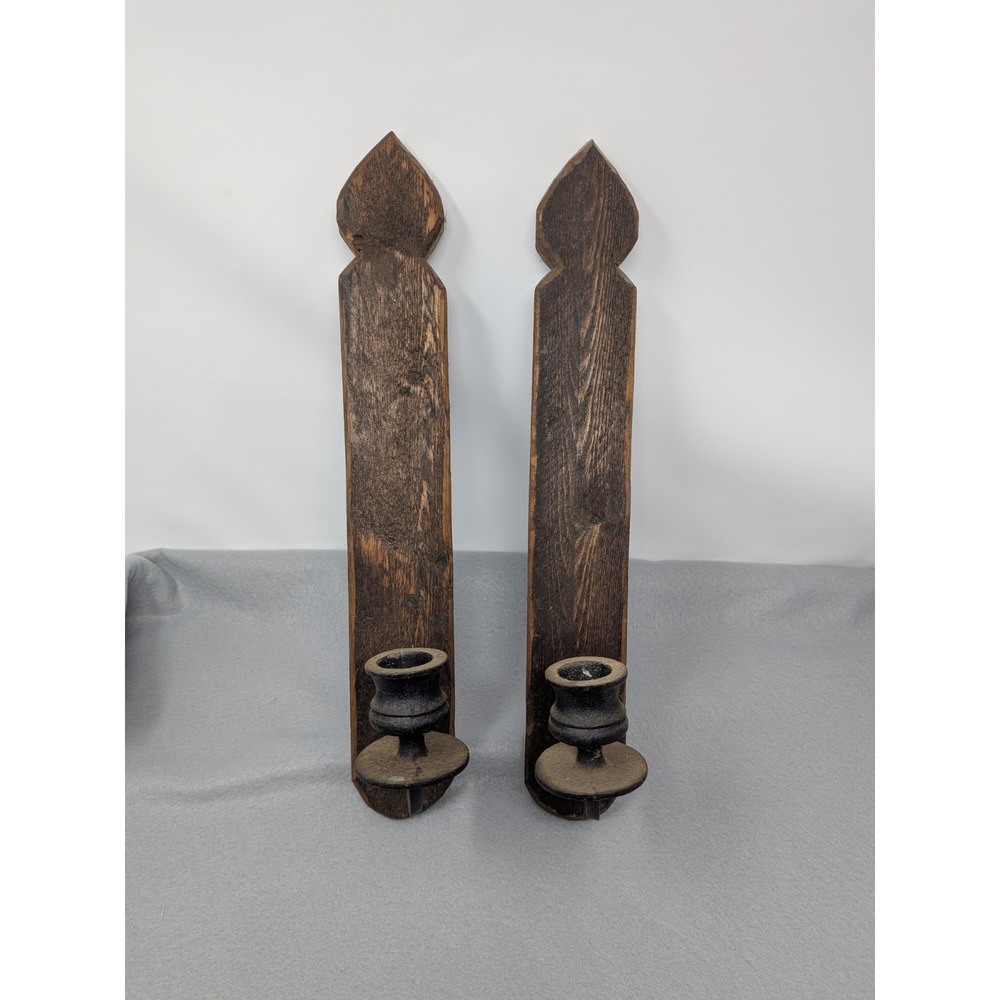 Antique 1920's Cast Iron And Barn Wood Wall Sconce Candle Holder - Picture 3 of 4